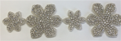 RHS-TRM-1322-SILVER.  CRYSTAL RHINESTONE TRIM - 3 INCHES WIDE - REPEAT LENGTH 7.5 INCHES