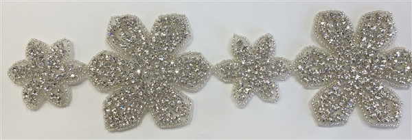 RHS-TRM-1322-SILVER.  CRYSTAL RHINESTONE TRIM - 3 INCHES WIDE - REPEAT LENGTH 7.5 INCHES