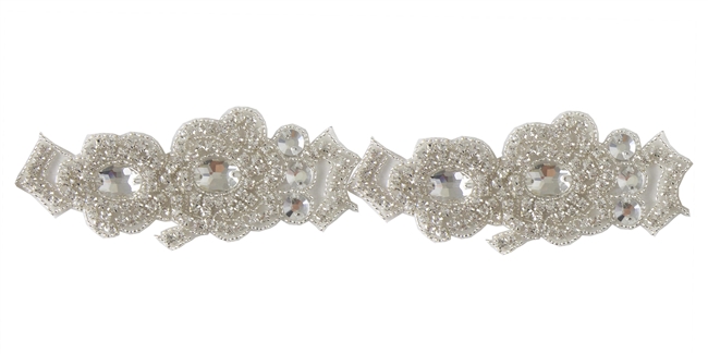 RHS-TRM-1323-SILVER.  CRYSTAL RHINESTONE TRIM - 2 INCH WIDE - REPEAT LENGTH 5 INCHES