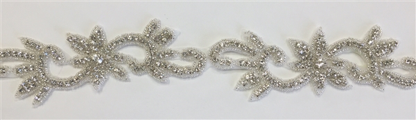 RHS-TRM-1332-SILVER.  CRYSTAL RHINESTONE TRIM - 2 INCH WIDE - REPEAT LENGTH 6.5 INCHES