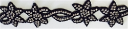RHS-TRM-1334-BLACK.  CRYSTAL RHINESTONE TRIM WITH BLACK BEADS - 2.5 INCH WIDE - REPEAT LENGTH 6 INCHES