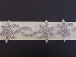 RHS-TRM-1334-SILVER.  CRYSTAL RHINESTONE TRIM - 2.5 INCH WIDE - REPEAT LENGTH 6 INCHES
