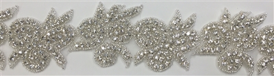 RHS-TRM-1336-SILVER.  CRYSTAL RHINESTONE TRIM - 2 INCHES WIDE - REPEAT LENGTH 4.5 INCHES