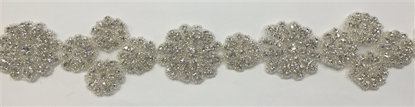 RHS-TRM-1345-SILVER.  CRYSTAL RHINESTONE TRIM - 2.5 INCHES WIDE - REPEAT LENGTH 5 INCHES