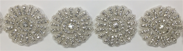 RHS-TRM-1392-SILVER.  CRYSTAL RHINESTONE TRIM - 2 INCHES WIDE