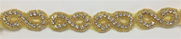 RHS-TRM-104-GOLD-RHINESTONE TRIM.  1 Inches