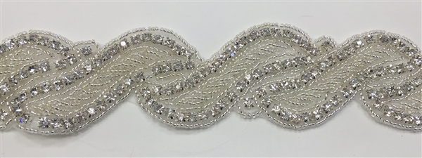 RHS-TRM-1420-SILVER.  CRYSTAL RHINESTONE TRIM - 1.5 INCHES WIDE