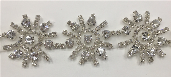 RHS-TRM-1432-SILVER.  SILVER HOT FIX CRYSTAL RHINESTONE TRIM - 2 INCH WIDE