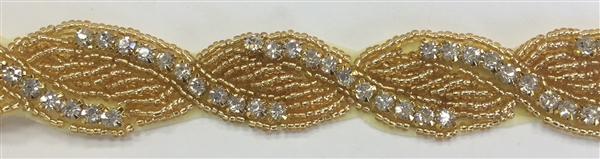 RHS-TRM-1440-GOLD.  CRYSTAL RHINESTONE TRIM WITH GOLD BACKING - 0.75 INCH WIDE