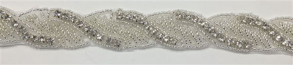 RHS-TRM-1440-SILVER.  CRYSTAL RHINESTONE TRIM - 0.75 INCH WIDE