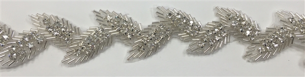 RHS-TRM-1442-SILVER.  CRYSTAL RHINESTONE TRIM - 1.5 INCHES WIDE