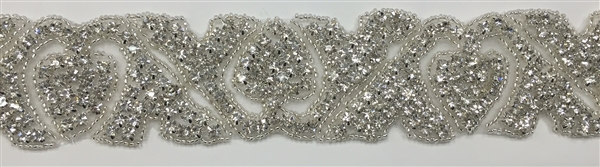 RHS-TRM-1482-SILVER.  CRYSTAL RHINESTONE TRIM - 0.75 INCH WIDE