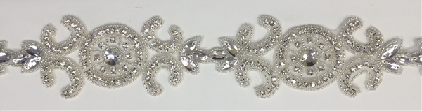 RHS-TRM-1491-SILVER.  CRYSTAL RHINESTONE TRIM - 2.25 INCHES WIDE - REPEAT LENGTH 5.5 INCHES
