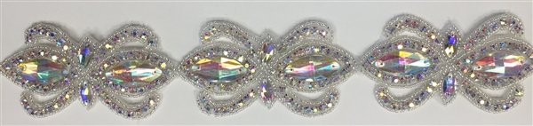 RHS-TRM-1504-AB.  AB CRYSTAL RHINESTONE TRIM - 2 INCHES WIDE - REPEAT LENGTH 4 INCHES