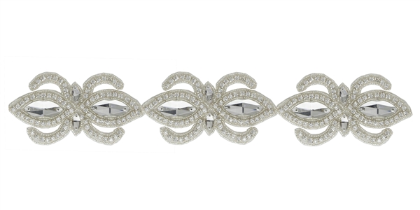 RHS-TRM-1504-SILVER.  CRYSTAL RHINESTONE TRIM - 2 INCHES WIDE - REPEAT LENGTH 4 INCHES