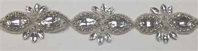 RHS-TRM-1507-SILVER. CRYSTAL RHINESTONE TRIM - 2 INCHES WIDE - REPEAT LENGTH 3 INCHES