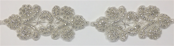 RHS-TRM-1511-SILVER.  CRYSTAL RHINESTONE TRIM - 2.75 INCHES WIDE - REPEAT LENGTH 6.5 INCHES