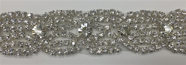 RHS-TRM-1520-SILVER.  CRYSTAL RHINESTONE TRIM - 1 INCH WIDE - REPEAT LENGTH 1 INCH