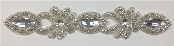 RHS-TRM-1531-SILVER.  CRYSTAL RHINESTONE TRIM - 2 INCHES WIDE - REPEAT LENGTH 4 INCHES