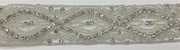 RHS-TRM-1535-SILVER.  CRYSTAL RHINESTONE TRIM - 1.5 INCHES WIDE