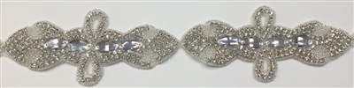 RHS-TRM-1546-SILVER.  CRYSTAL RHINESTONE TRIM - 6 INCHES WIDE - REPEAT LENGTH 3 INCHES