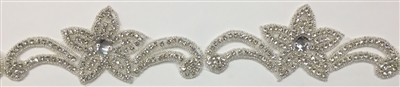 RHS-TRM-1549-SILVER.  CRYSTAL RHINESTONE TRIM - 3 INCHES WIDE - REPEAT LENGTH 7 INCHES