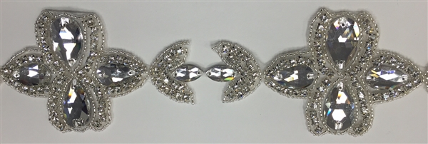RHS-TRM-1554-SILVER.  CRYSTAL RHINESTONE TRIM - 2 INCHES WIDE