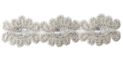 RHS-TRM-1564-SILVER.  CRYSTAL RHINESTONE TRIM - 3 INCHES WIDE - REPEAT LENGTH 6 INCHES