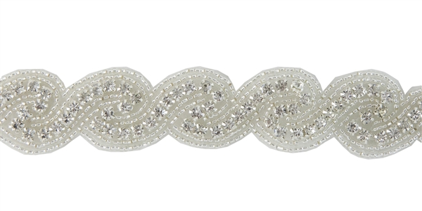 RHS-TRM-1571-SILVER.  CRYSTAL RHINESTONE TRIM - 1 INCH WIDE