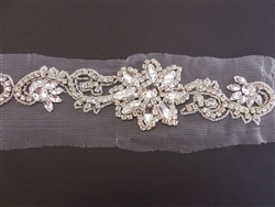 RHS-TRM-1573-SILVER.  CRYSTAL RHINESTONE TRIM - 2.5 INCHES WIDE - REPEAT LENGTH 9 INCHES