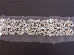 RHS-TRM-1575-SILVER.  CRYSTAL RHINESTONE TRIM - 2.25 INCHES WIDE - REPEAT LENGTH 4 INCHES