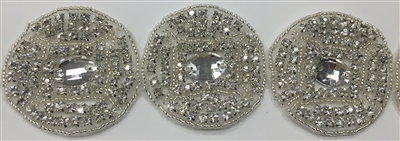 RHS-TRM-1580-SILVER.  CRYSTAL RHINESTONE TRIM - 2 INCHES WIDE - REPEAT LENGTH 2 INCHES