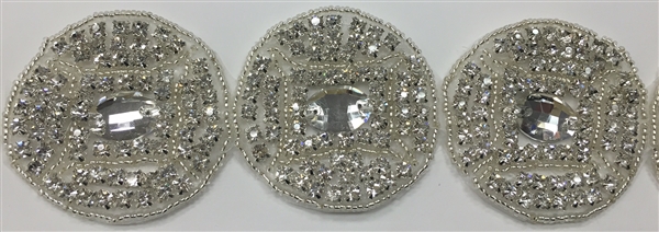 RHS-TRM-1580-SILVER.  CRYSTAL RHINESTONE TRIM - 2 INCHES WIDE - REPEAT LENGTH 2 INCHES