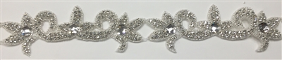 RHS-TRM-1584-SILVER.  CRYSTAL RHINESTONE TRIM - 2 INCHES WIDE - REPEAT LENGTH 6.5 INCHES