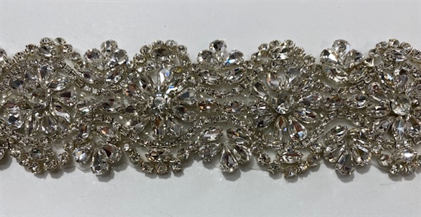 RHS-TRM-1708-SILVER.  HIGH QUALITY CRYSTAL TRIM - HOT FIX AND SEW-ON