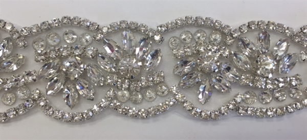 RHS-TRM-1800-SILVER.  HIGH QUALITY CRYSTAL TRIM - HOT FIX AND SEW-ON - 1.5 INCH