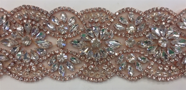 RHS-TRM-1801-SILVER.  HIGH QUALITY CRYSTAL TRIM - HOT FIX AND SEW-ON - 2.25 INCH