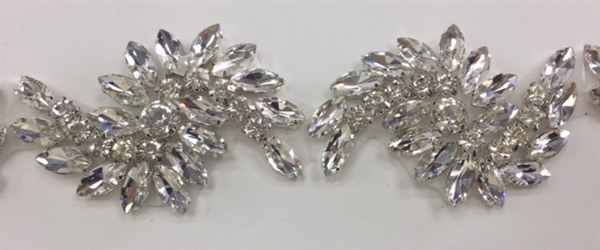 RHS-TRM-1804-SILVER.  Hot-Fix, Sew-On Rhinestone Trim - Clear Crystal Rhinestones - 2 Inch Wide - 11 Pieces in a Yard