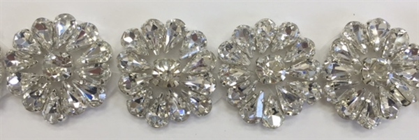 RHS-TRM-T030-SILVER.  Hot-Fix or Sew-On Clear Crystal Rhinestone Trim - Silver Cup - 1 Inch Wide