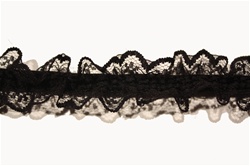 RUF-STR-114-BLACK.  1.0"-wide Stretch Ruffle Lace