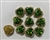 SEWON-HEART-12X12-GREENGOLD. Sew on Heart Green Glass Crystal Shape Rhinestones With Gold Claw-Catcher Made of Brass - 12X12 mm - 10 Pieces