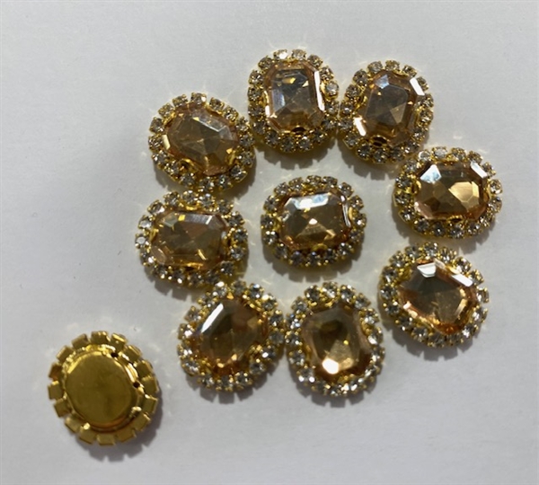 SEWON-RECTANGLE-8X10-PEACHGOLD.  Sew on Rectangle Peach Glass Crystal Shape Rhinestones With Gold Claw-Catcher Made of Brass - 8X10 mm - 10 Pieces