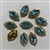 SEWON-OVAL-5X10-AQUABLUEGOLD.  Sew on Oval Aqua Blue Glass Crystal Shape Rhinestones With Gold Claw-Catcher Made of Brass - 5X10 mm - 10 Pieces